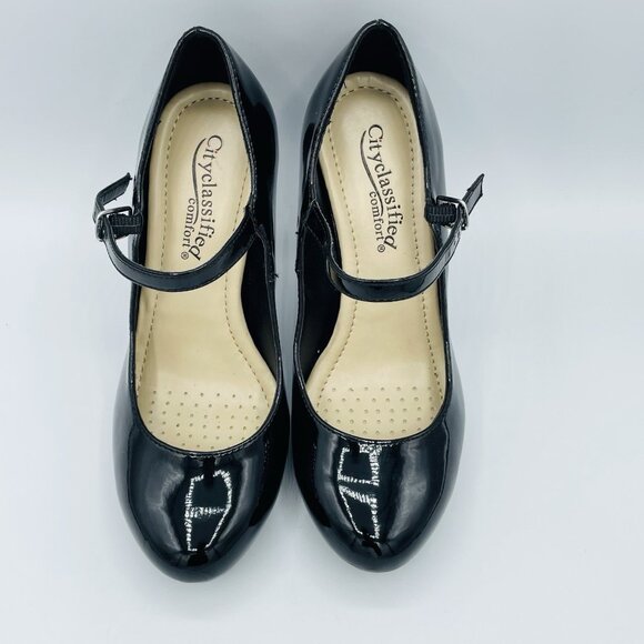 City Classified Heels Womens Size 7.5M Black Mary Jane Career Office Patent Shoe - Picture 5 of 11